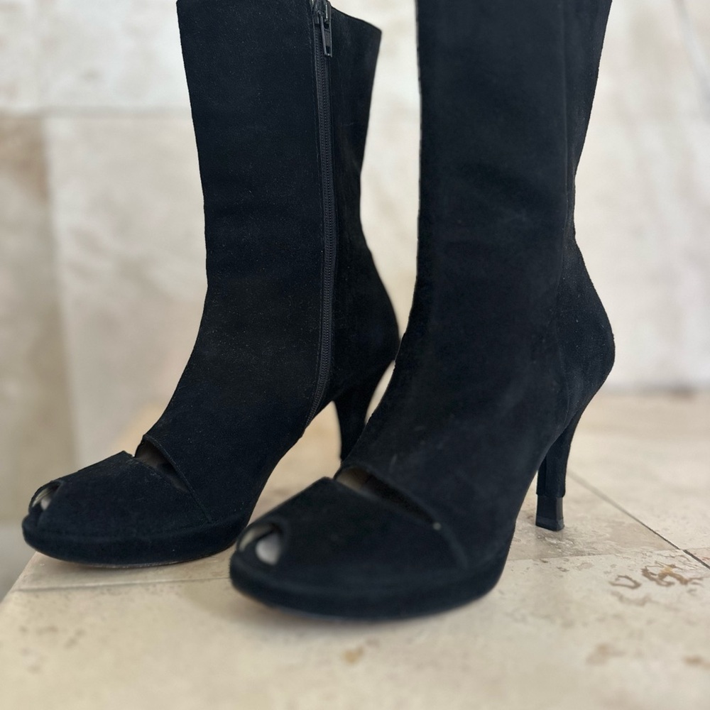 Chloe Sevigny for Opening Ceremony  Black Heeled Suede Peeptoe Boots
